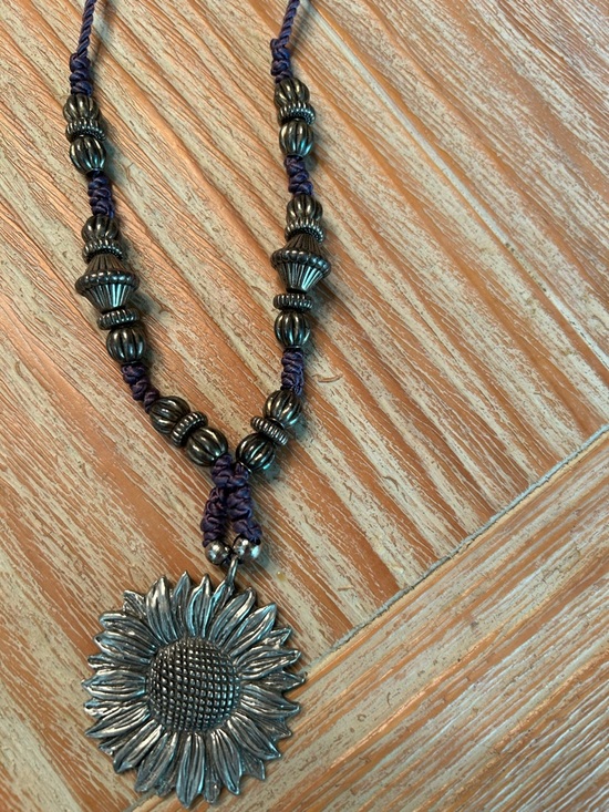 Jewelry - Sunflower Pendant Necklace in Silver with Purple Cord - Women's Jewelry